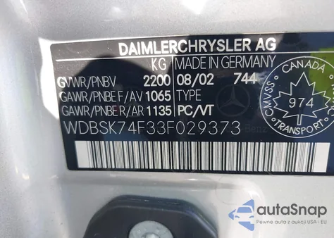 2003 Mercedes-Benz Sl 55 Amg из США, поврежденный, VIN WDBSK74F33F029373